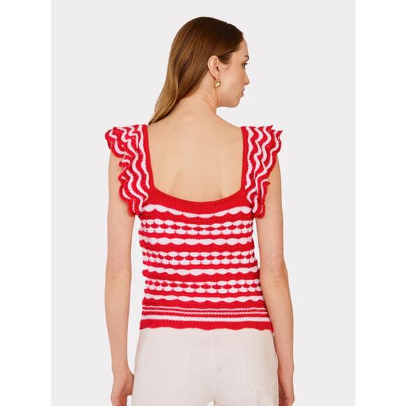 Autumn Cashmere 2-Tone Tank w/ Flutter Sleeves in Pimento/Bleach White - Picture 3 of 4